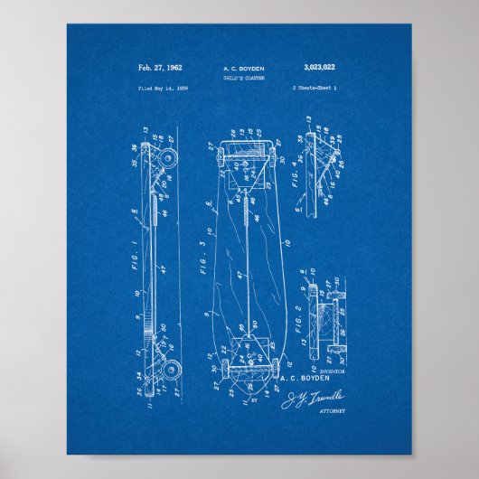 Poster Dessous de verre pour enfants - Skateboard Patent (Devant)