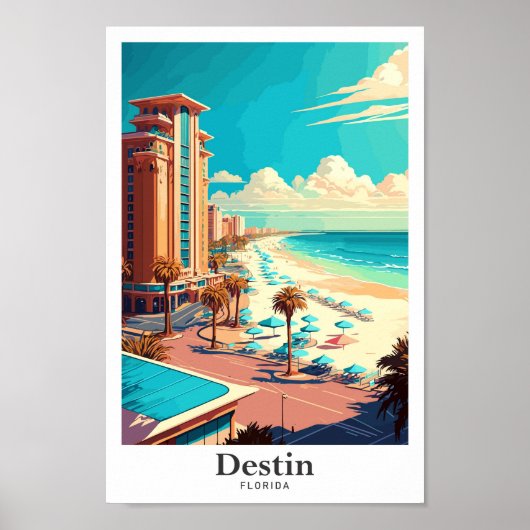 Poster Destin Florida Voyage Vintage Illustration (Devant)