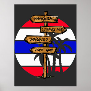 Poster Destinations Thaïlande - Bangkok Chiang Mai Phuket