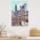 Poster Destinations | Watercolor Rustic Hotel de Ville (Cuisine)