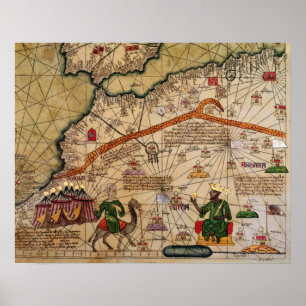 Poster Détail de la copie d'une carte catalane de l'Europ