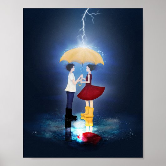 Poster Détail de "Lovestruck" Couple Sharing Umbrella (Devant)