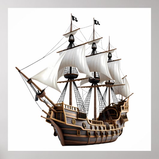 Poster Detailed 3D Rendering of a Pirate Ship (Devant)