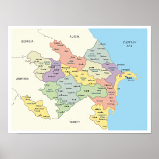 Poster Detailed Map of Azerbaijan Regions