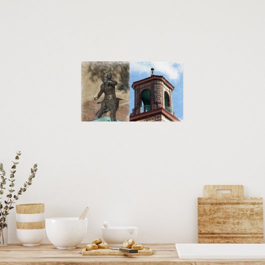 Poster Détails de l'immeuble Plaza et de la fontaine (Cuisine)