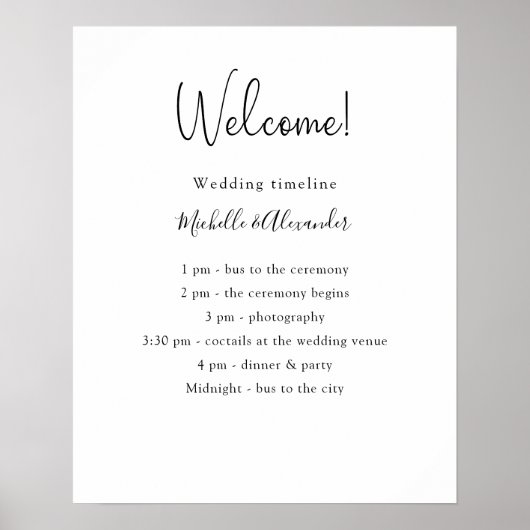 Poster Détails du programme de mariage noir blanc (Devant)