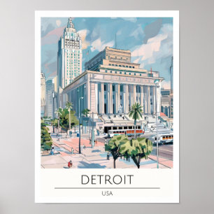 Poster Détroit États-Unis Illustration d'art vintage Voya