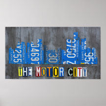 Detroit Le Moteur City Skyline License Plate Art