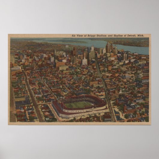Poster Detroit, MI - Stade de baseball Aerial Briggs (Devant)