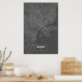 Poster Detroit, Michigan (blanc sur noir) (Cuisine)