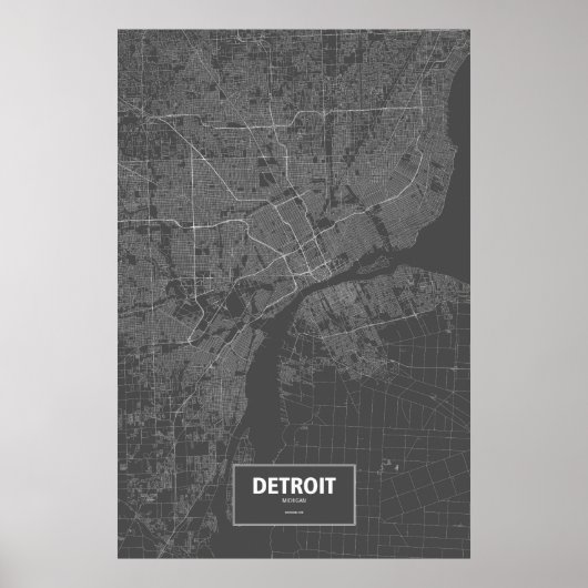 Poster Detroit, Michigan (blanc sur noir) (Devant)