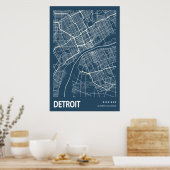 Poster Détroit Michigan City Map Line Art Blue Print (Cuisine)