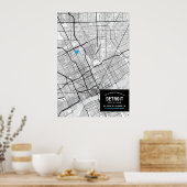Poster Detroit, Michigan City Map + Marquer Votre Emplace (Cuisine)