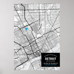 Poster Detroit, Michigan City Map + Marquer Votre Emplace