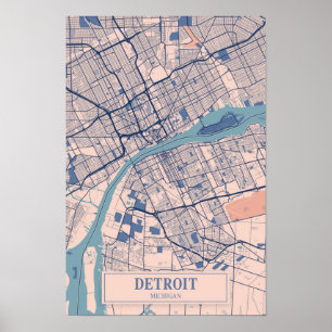 Poster Détroit Michigan États-Unis Carte de la ville vent