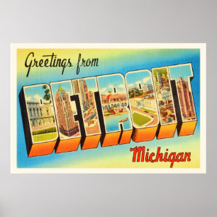 Poster Detroit Michigan MI Vieux souvenir Vintage voyage