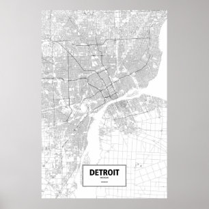 Poster Detroit, Michigan (noir sur le blanc)