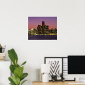 Poster Detroit, Michigan Skyline à la nuit (Bureau à domicile)