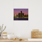 Poster Detroit, Michigan Skyline à la nuit (Cuisine)