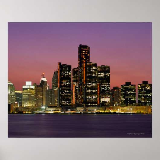 Poster Detroit, Michigan Skyline à la nuit (Devant)