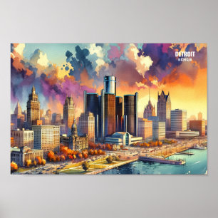 Poster Detroit Michigan USA Travel Places aquarelle