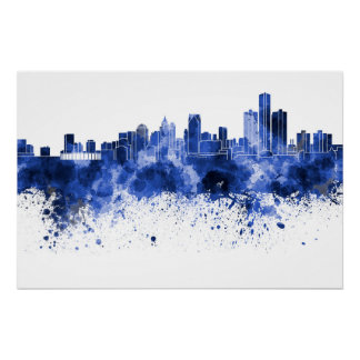 Poster Detroit skyline in watercolor