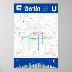 Poster " Deutschland : BERLIN U-Bahn Metro MAP ... Affich