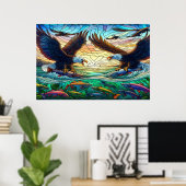 Poster Deux aigles à tête blanche qui capturent du poisso (Bureau à domicile)