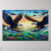 Poster Deux aigles à tête blanche qui capturent du poisso (Devant)