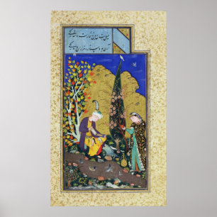 Poster Deux amoureux dans un verger en fleurs