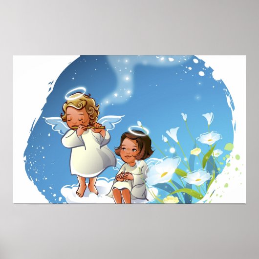 Poster Deux anges assis sur les nuages (Devant)