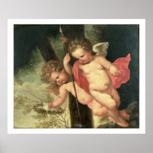 Poster Deux anges volants, jugeant la couronne des épines
