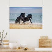 Poster Deux Beaux Chevaux De Rivière Sur La Plage (Cuisine)
