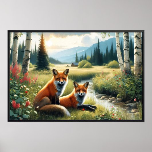 Poster Deux Beaux Renards Rouges Reposant (Devant)