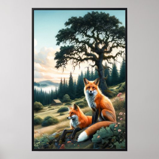 Poster Deux Belles aquarelles Red Foxes Repose (Devant)