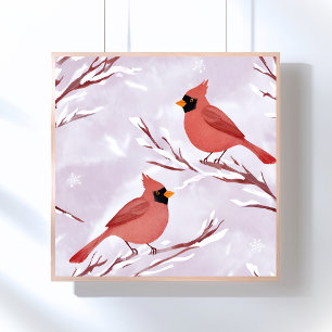 Poster Deux cardinaux rouges   Peinture à l'aquarelle