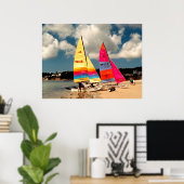 Poster Deux catamarans Hobie plage de St Aubin (Bureau à domicile)
