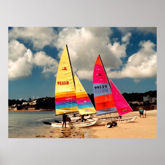 Poster Deux catamarans Hobie plage de St Aubin (Devant)