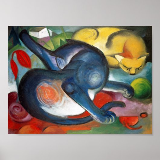 Poster Deux Cats, Blue and Yellow, Franz Marc (Devant)