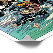 Poster Deux cavaliers samouraïs traversent une mer orageu (Coin)