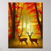 Poster Deux cerfs dans une forêt d'automne / Bois (Devant)