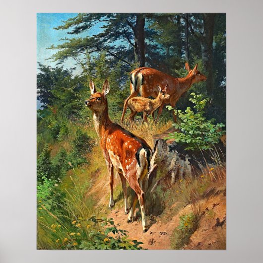 Poster Deux Cerfs Et Mignonnes Fawn Dans La Forêt (Devant)