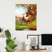 Poster Deux Cerfs Rouges Et Blancs Dans La Forêt (Bureau à domicile)