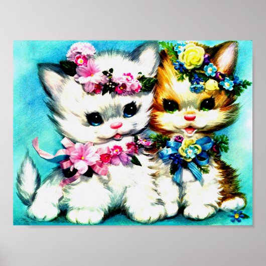 Poster deux chatons et beaucoup de fleurs (Devant)