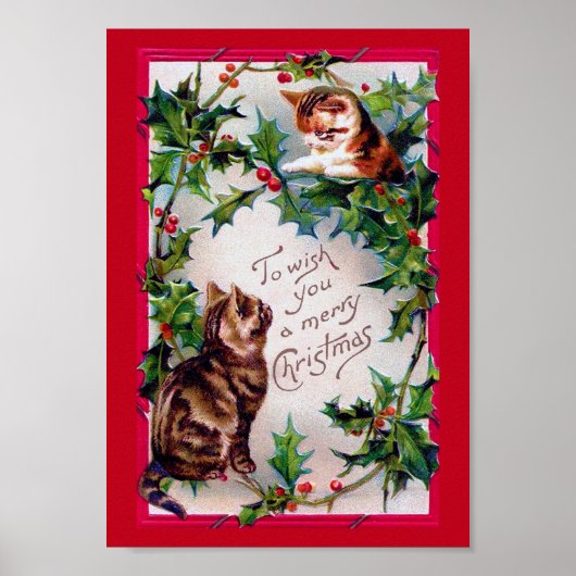 Poster Deux chatons et Noël Holly (Devant)