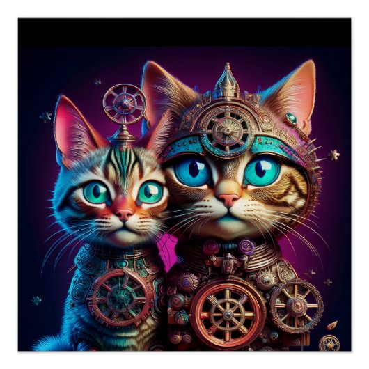 Poster Deux chatons Steampunk posent (Devant)