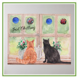 Poster Deux chats à la fenêtre Pittoresque Fleurs sereine<br><div class="desc">Quelle affiche pittoresque et reposante — deux chats assis à la fenêtre qui donnent sur le vert du paysage avec les vases de fleurs. Appréciez le poster pour vous-même ou en cadeau. Si vous avez des questions, envoyez un conversation ou un courriel à charmdesignstudio@rcn.com et nous serons heureux de vous...</div>