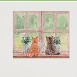 Poster Deux chats à la fenêtre Pittoresque Fleurs sereine<br><div class="desc">Quelle affiche pittoresque et reposante — deux chats assis à la fenêtre qui donnent sur le vert du paysage avec les vases de fleurs. Appréciez le poster pour vous-même ou en cadeau. Si vous avez des questions, envoyez un conversation ou un courriel à charmdesignstudio@rcn.com et nous serons heureux de vous...</div>