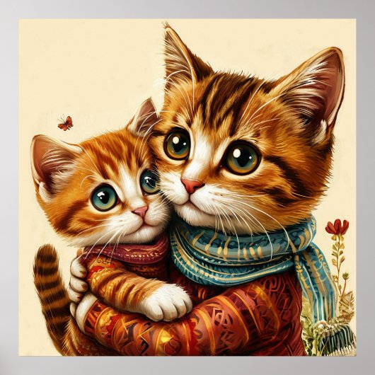 Poster Deux chats adorables s'étreignant (Devant)