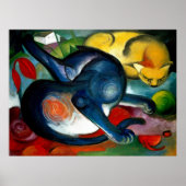Poster Deux chats, bleu et jaune par Franz Marc (Devant)